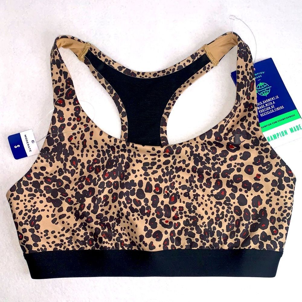 Champion NWT Leopard Print Sports Bra Tan Black Size S